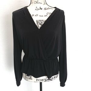 Banana Republic Womens S Top Blouse Long Sleeve Black Faux Wrap Solid New